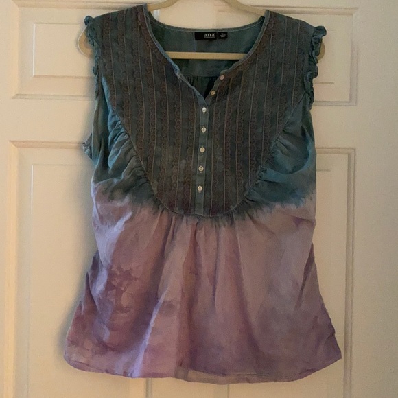 a.n.a Tops - 😊FREE😊W/ $20 Purchase - ANA boho blouse w/tiny ruffles, lace & stretchy